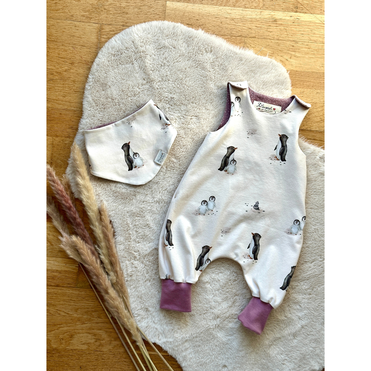 Baby-Set Strampler + Halstuch Pinguine Bio Größe 62 von LAROAH