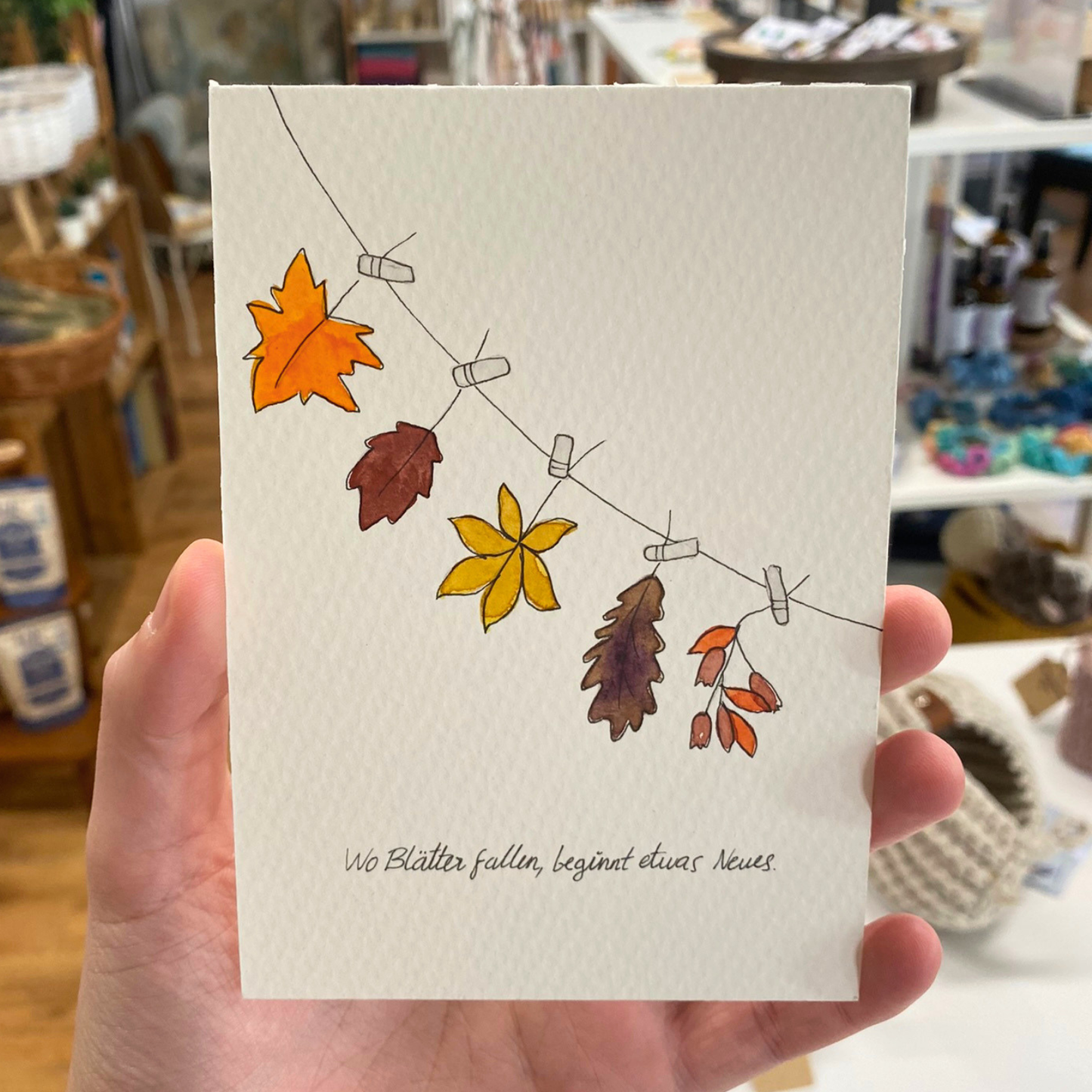 Handbemalte Grußkarte inklusive Kuvert – Herbstblätter | Liebevolle Glückwunschkarte & Unikat von books by yen