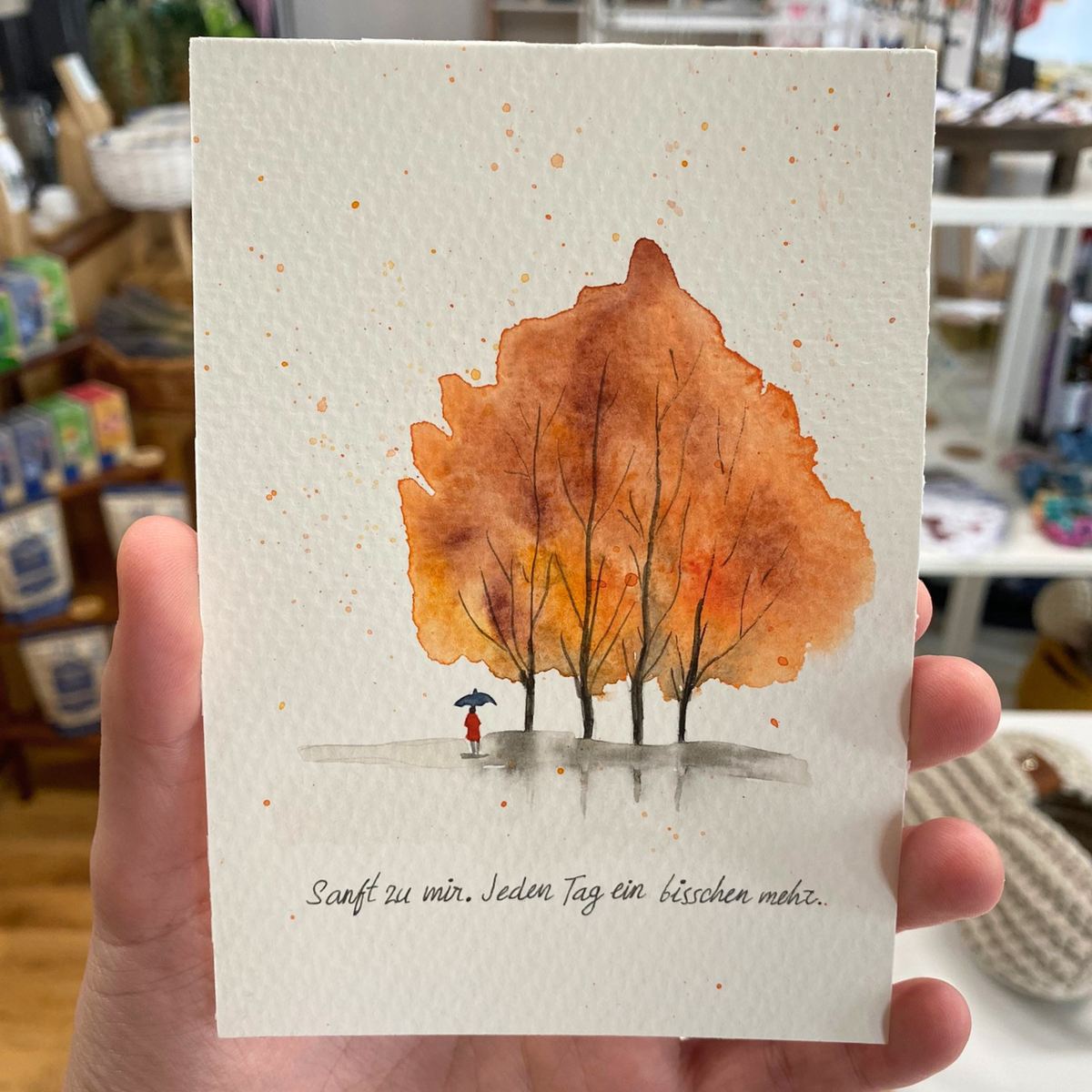 Handbemalte Grußkarte inklusive Kuvert – Herbstwald| Liebevolle Glückwunschkarte & Unikat von books by yen