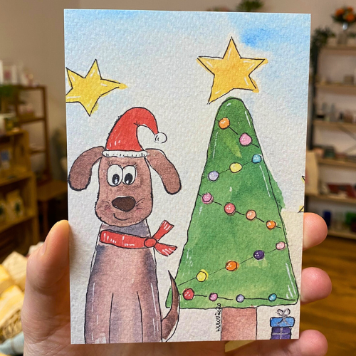 Weihnachtliche Gute Laune Karte Hund von Wuwu