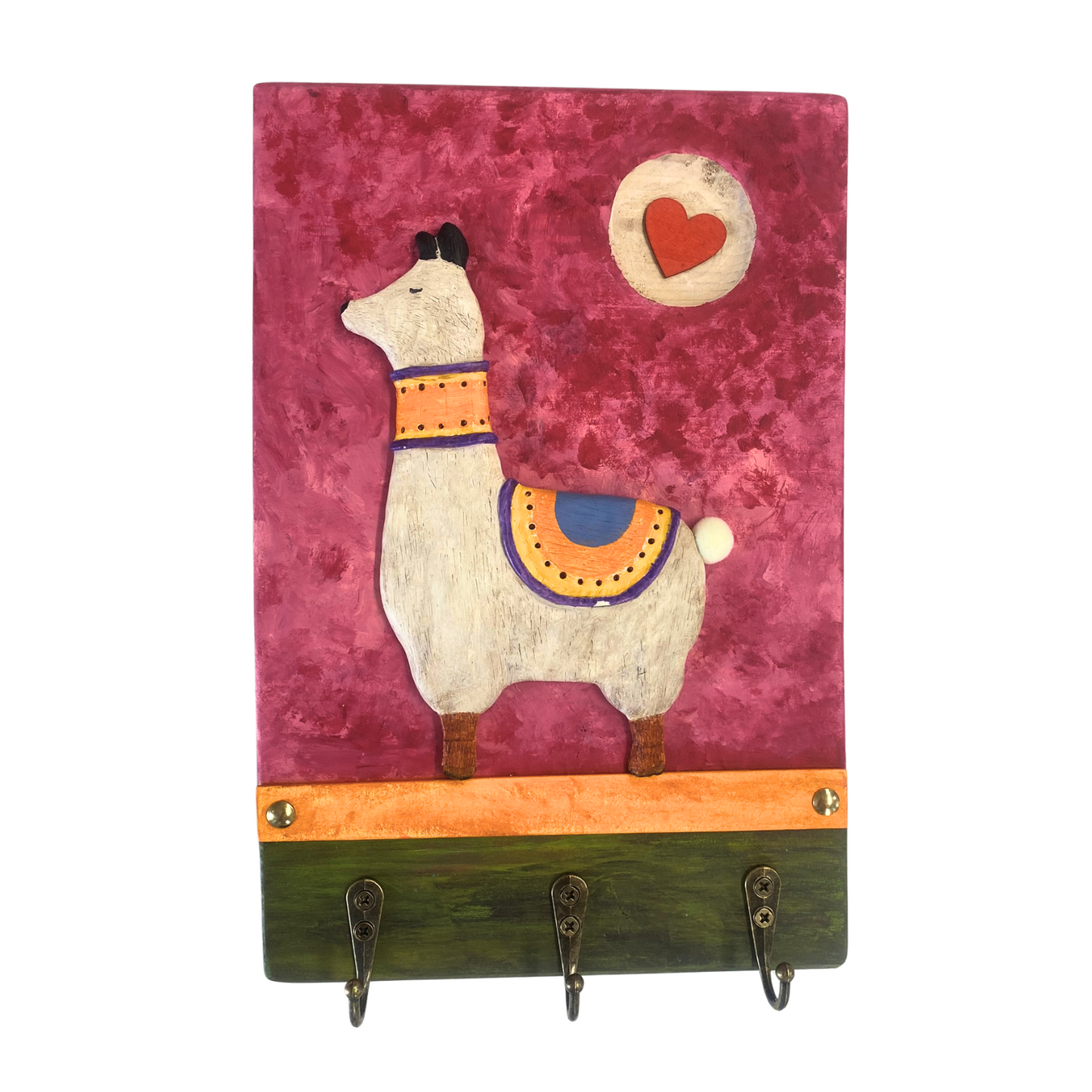 Schlüsselhalter mit Lama und Berglandschaft – handgemachte Wandgarderobe