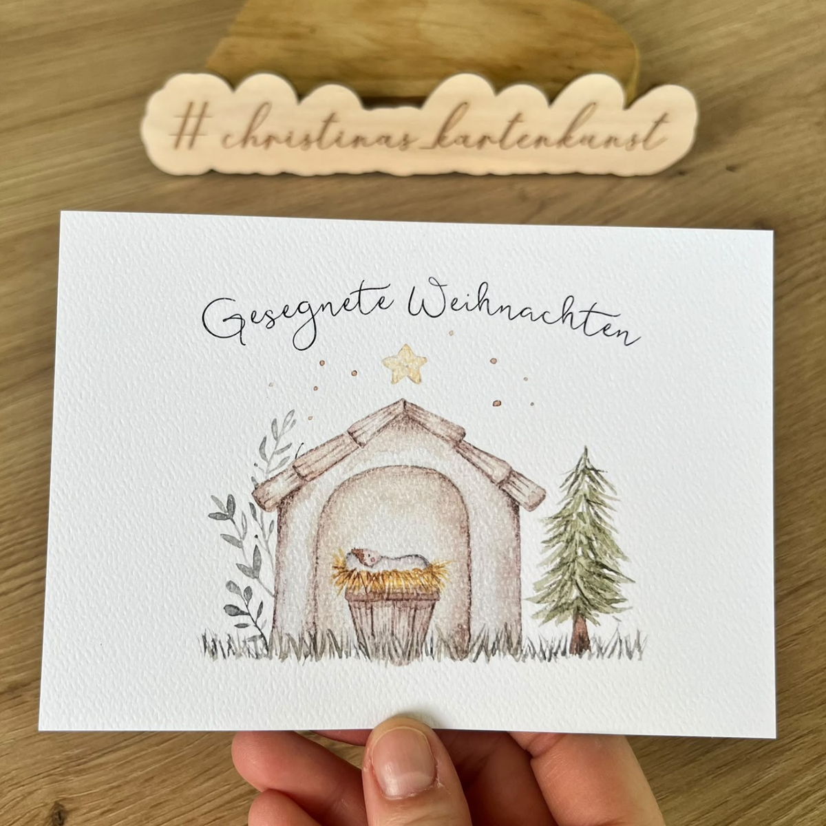 Grußkarte Gesegnete Weihnachten Krippe von Christinas Kartenkunst