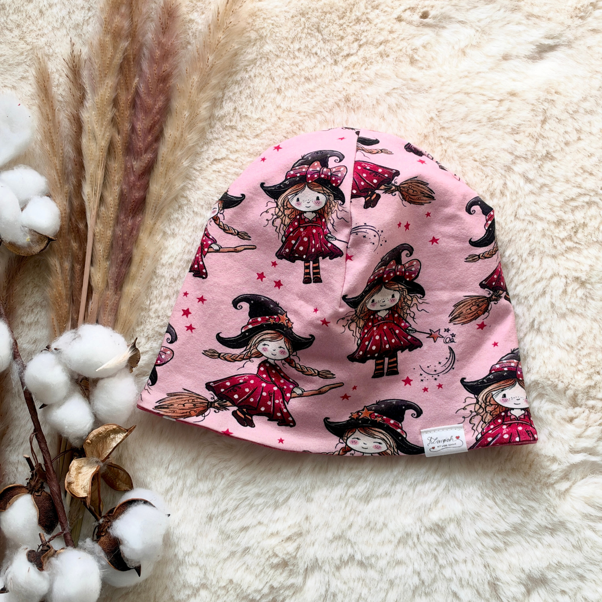 Wendehaube Hexe rosa Bio Kopfumfang 50-52 von LAROAH