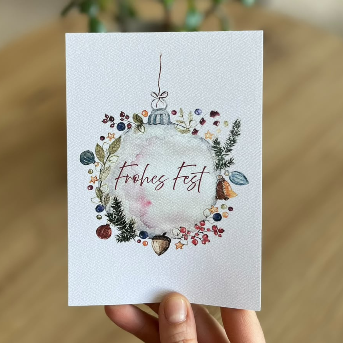 Grußkarte Frohes Fest Weihnachtskugel von Christinas Kartenkunst