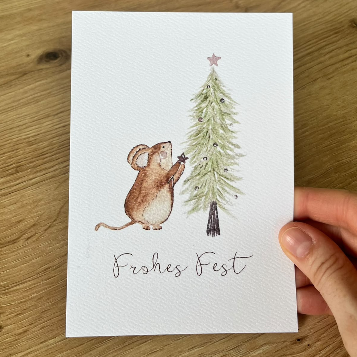 Grußkarte Frohes Fest Maus von Christinas Kartenkunst