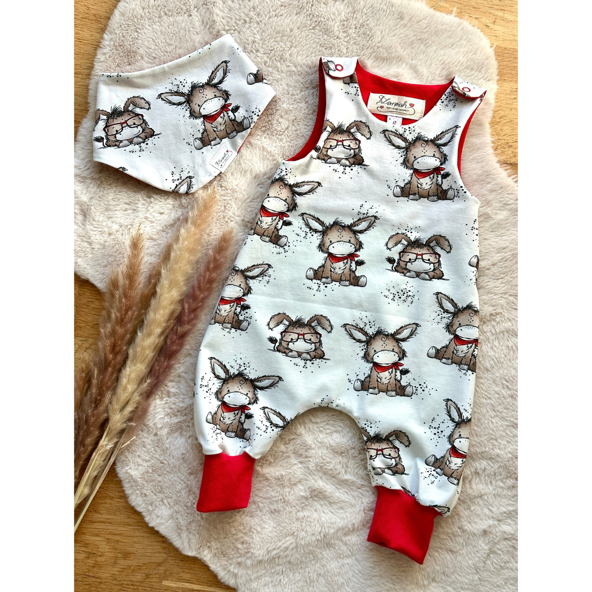Baby-Set Strampler + Halstuch Esel Bio Größe 62 von LAROAH