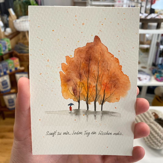 Handbemalte Grußkarte inklusive Kuvert – Herbstwald| Liebevolle Glückwunschkarte & Unikat von books by yen