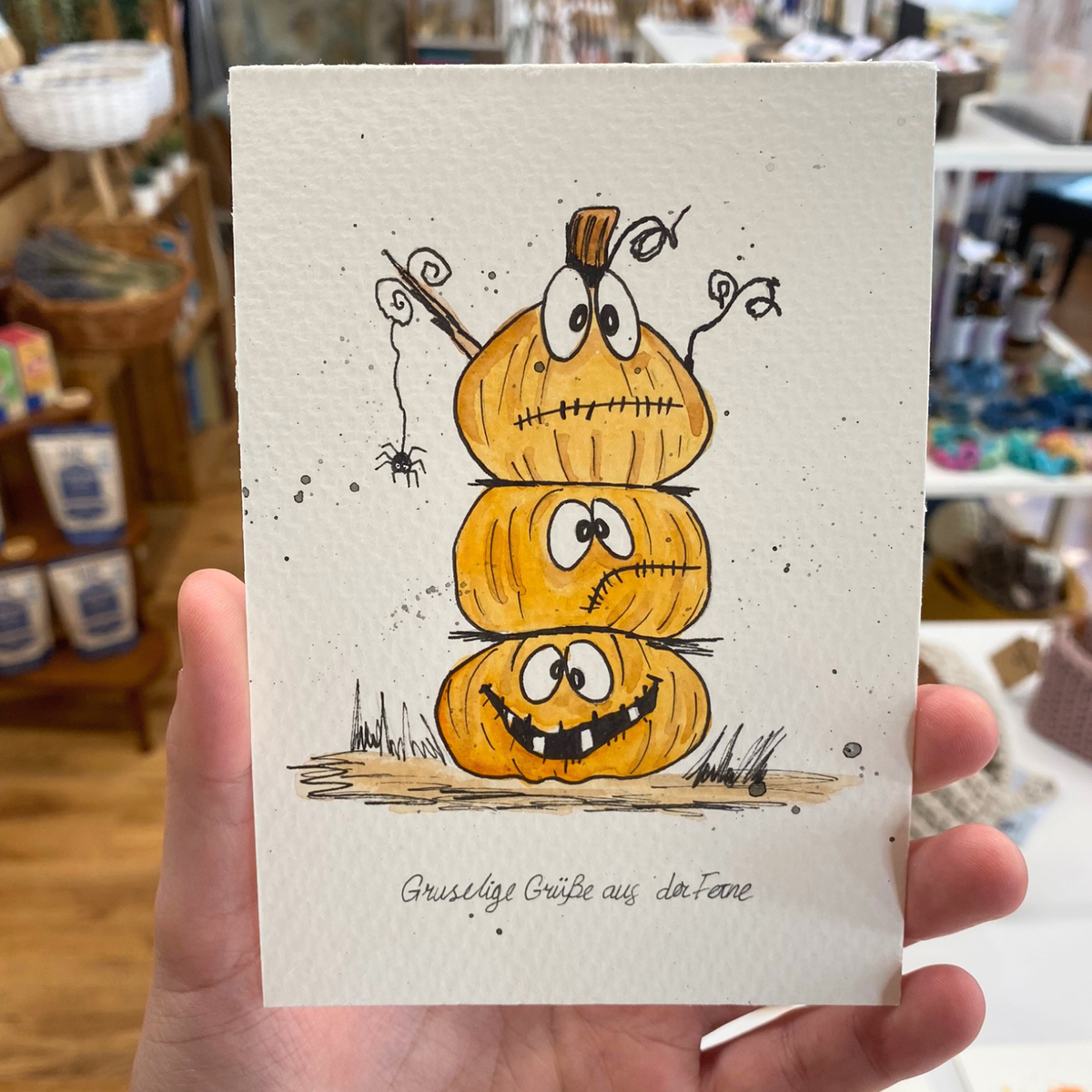 Halloween Karte mit Kürbissen – Gruselige Grüße aus der Ferne von books by yen