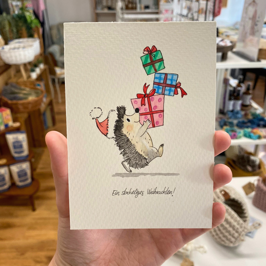 Handbemalte Weihnachtskarte – Igel | Liebevolle Grußkarte & Unikat von books by yen