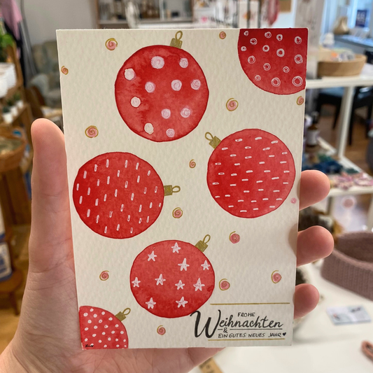 Handbemalte Weihnachtskarte – Weihnachtskugeln | Liebevolle Grußkarte & Unikat von books by yen
