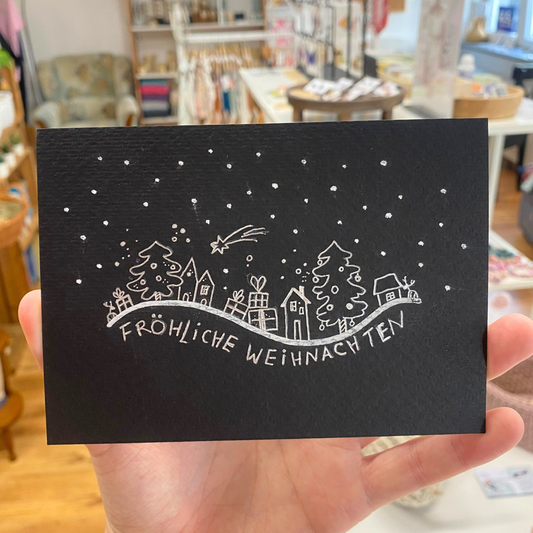 Handbemalte Weihnachtskarte – Fröhliche Weihnachten | Liebevolle Grußkarte & Unikat von books by yen