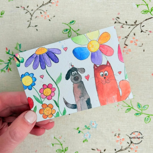 Hund & Katze - Minigrußkarte mit Kuvert von Wuwu