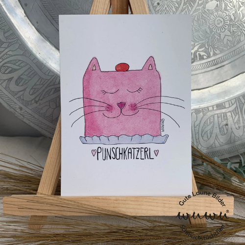 Punschkatzerl - Grußkarten mit Kuvert in zwei Größen von Wuwu