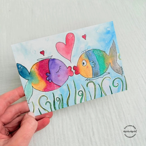 Fischbussi - Grußkarte mit Kuvert von Wuwu