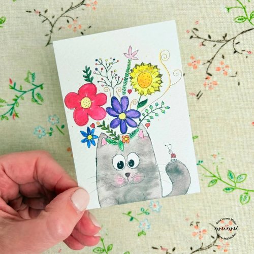 Blumenkatzi - Grußkarte mit Kuvert von Wuwu