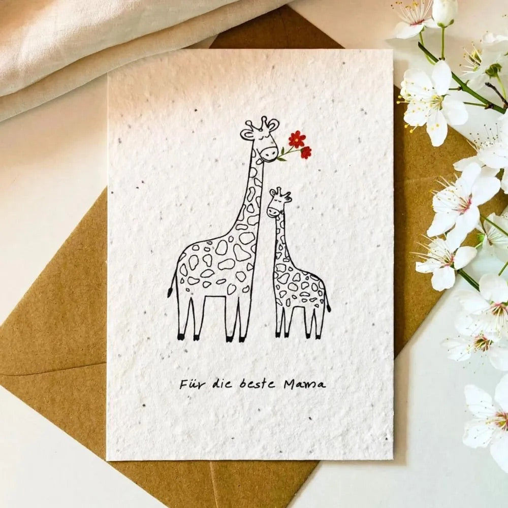 Einpflanzbare Grußkarte Giraffenmama von Blühwerk Papeterie