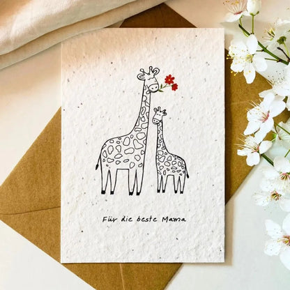 Einpflanzbare Grußkarte Giraffenmama von Blühwerk Papeterie