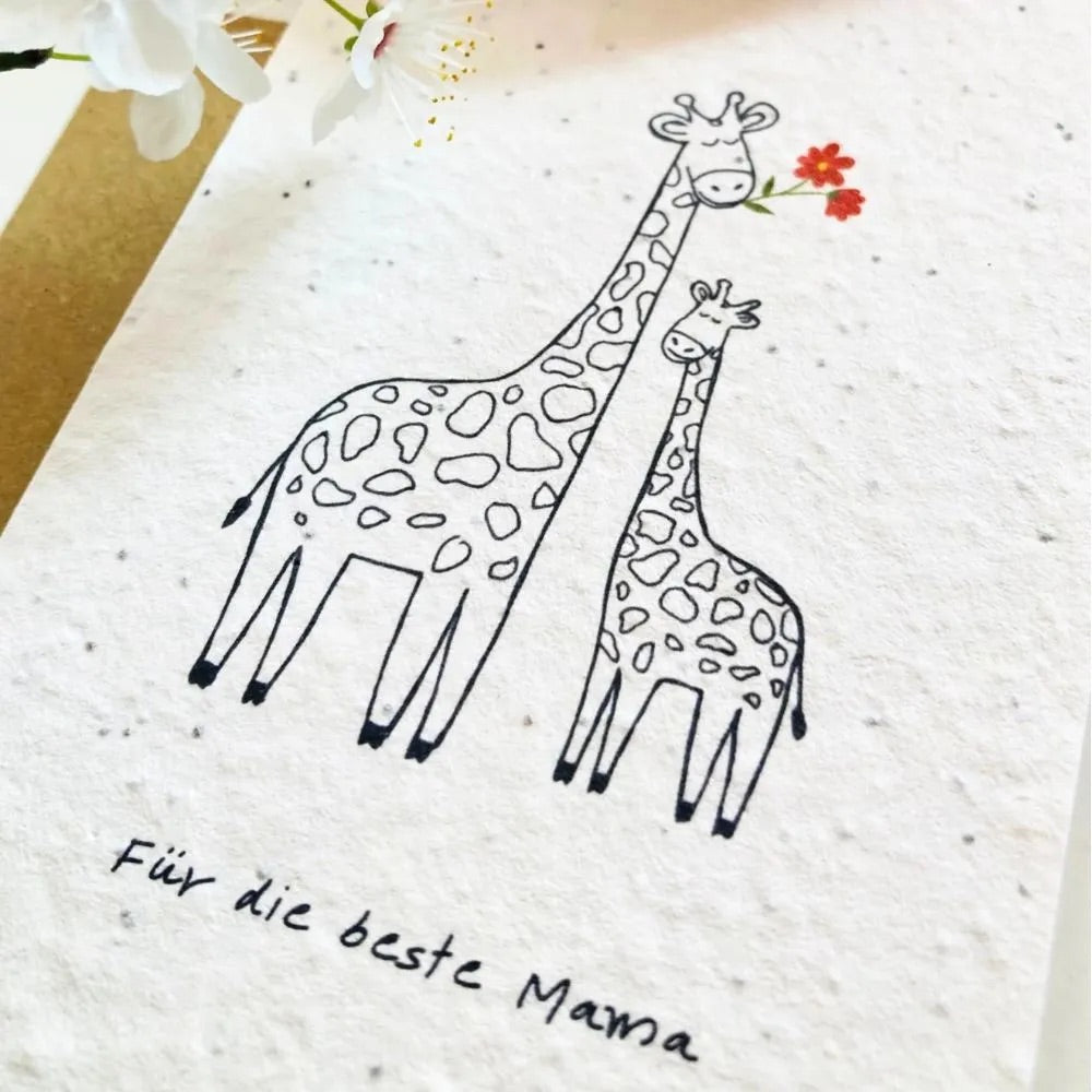 Einpflanzbare Grußkarte Giraffenmama von Blühwerk Papeterie