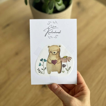 Bügelbild Bär mit Blumen von Christinas Kartenkunst