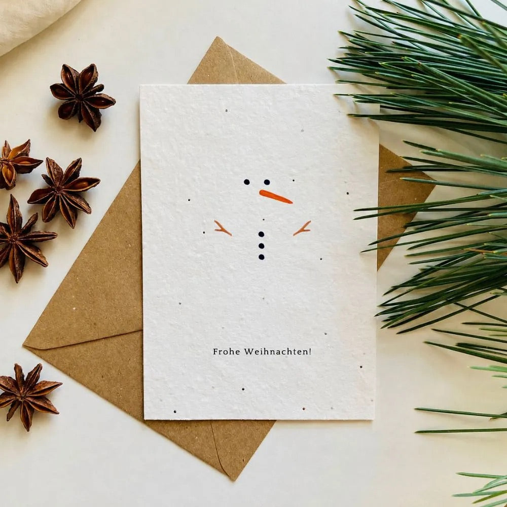 Einpflanzbare Weihnachtskarte Schneemann von Blühwerk Papeterie